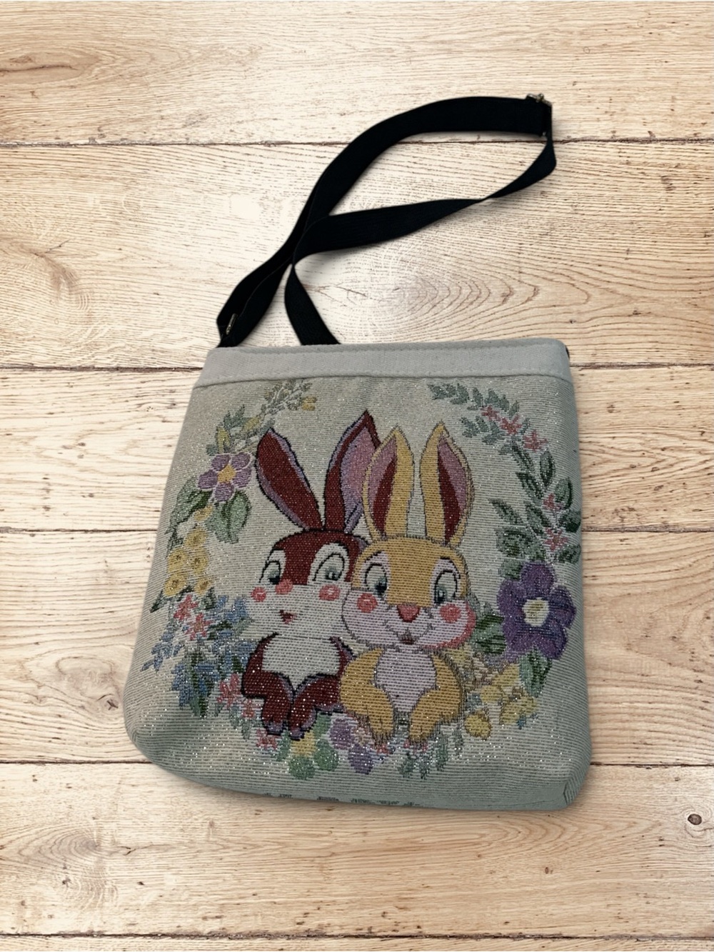 Bunny Rabbit Floral Tapestry Crossbody Bag Cottagecore Purse